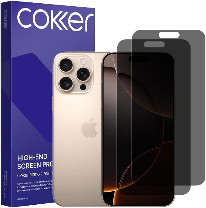 COKER 2PACK Privacy Screen Protector for iPhone 12 Mini Anti Spy 9H Hardness Shatterproof Anti-Scratch Anti-Fingerprint Touch Sensitive PET Film Blue Light Filter Easy Install