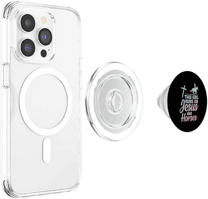 Girl Runs Jesus Horses Christian Horseback Equestrian Gift PopSockets Adhesive PopGrip