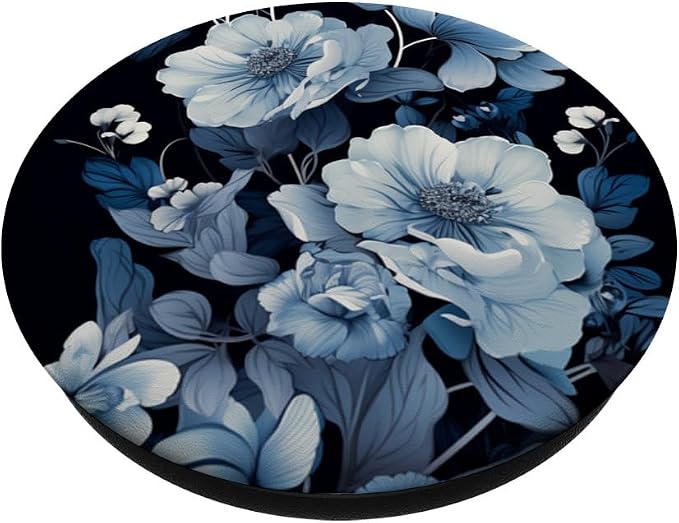 Navy Blue Flowers Florals Pattern Dark Moody Floral PopSockets PopGrip for MagSafe