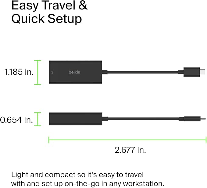 Belkin USB Type C to 2.5 Gb Ethernet Adapter, USB-IF Certified Thunderbolt 3 & 4 / USB-C to LAN Network Adapter Compatible with MacBook Pro/Air, iPad Pro, XPS, Surface, and Other USB C Devices
