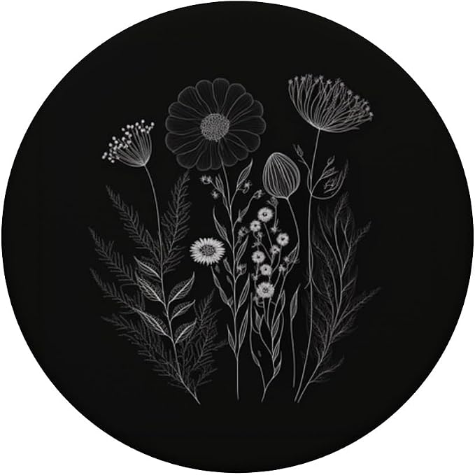 Wildflower Floral Flower Design Feminine Black PopSockets Adhesive PopGrip