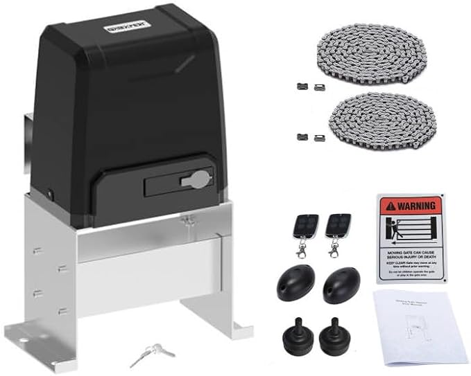 GATEXPERT Sliding Automatic Gate Opener Kit Driveway Security Door Operator Hardware Kit with Two Remotes and Infrared Photocell Sensor for Slide Gates up to 40 feet Long (for Gates up to 2200lbs)