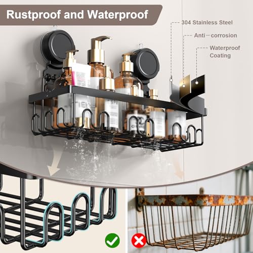JOTPE Shower Caddy Suction Cup 2 Pack, No Drilling Shower Organizer for Bathroom with Large Capacity, Storage Suction Powerful Max Hold 40 lbs, Waterproof & Removable Bathroom Shelf, Black - size: Extra large