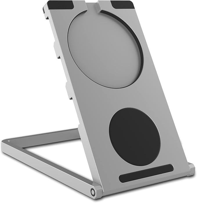 PunkCase Universal Magnetic Desk Stand for Phones Tablets and E-Readers | Compact &amp Sturdy Metal Design | 360 Degree Foldable | Works with All Devices up to 11 inches [Silver]