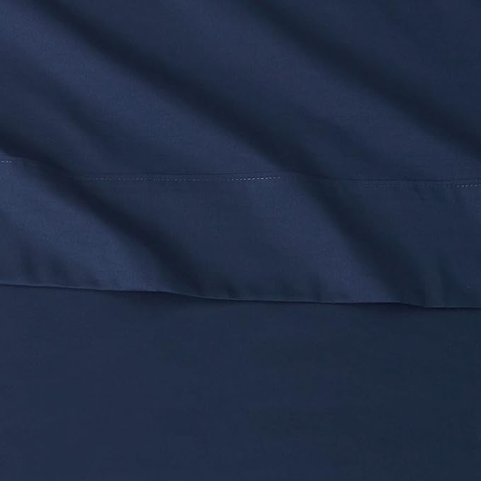 Amazon Basics Lightweight Super Soft Easy Care Microfiber 4 Piece Bed Sheets Set with 14-Inch Deep Pockets, Queen, Navy Blue, Solid
