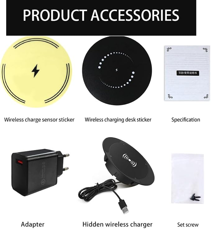 Invisible Wireless Charger Under Desk 0-30mm Invisible Phone Charger 10W Hidden Wireless Charger Magnetic Charger for Desk Table Nightstand Office Home
