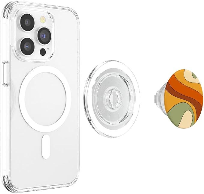 Retro Liquid Swirl Rainbow 70s Aesthetic Boho Burnt Orange PopSockets Adhesive PopGrip