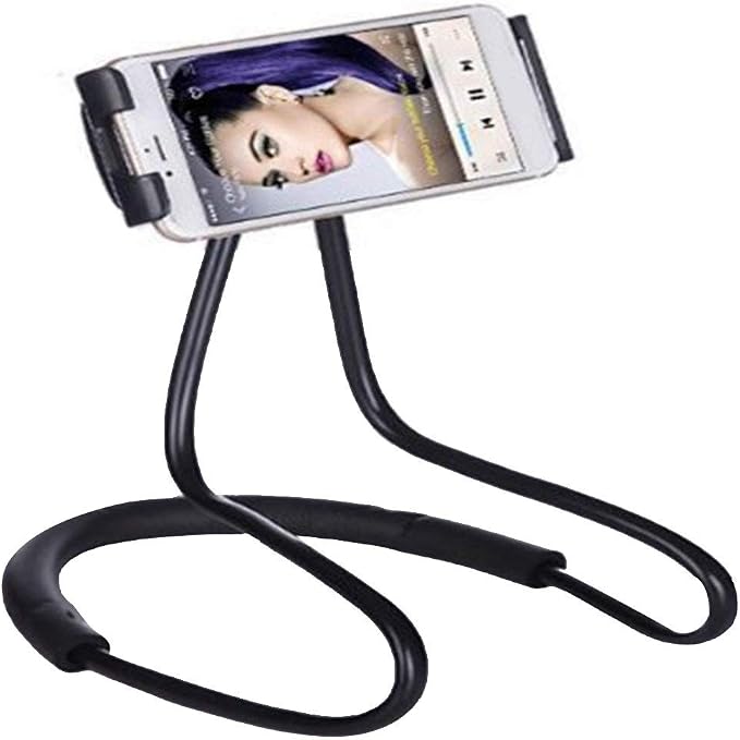 Flexible Long Arms Stand Clip HolderHanging on Neck Universal Lounger's Bracket for Mobile Phone Tablet PC Desktop(Black)