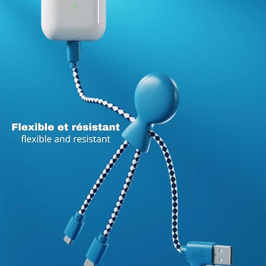 Xoopar - Mr Bio 4 in 1 Multi USB Cable Octopus Design Black - Universal Recycled Plastic Charger - USB Plug - USB-C - Lightning - Micro USB for Universal Smartphone