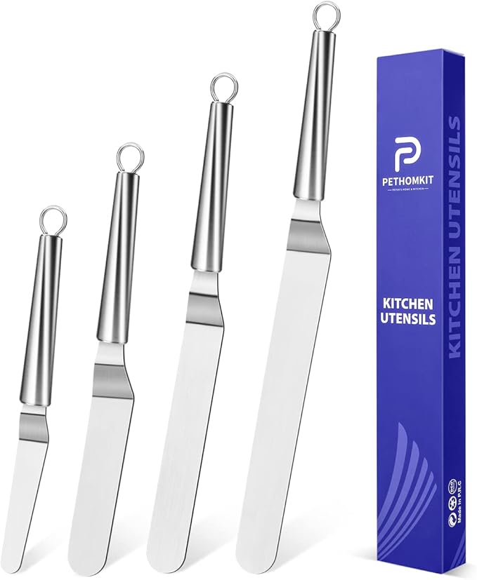 PETHOMKIT Metal Offset Icing Spatula for Cake Decorating Frosting, Set of 4