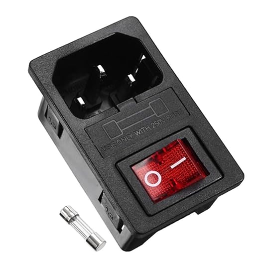 Ganasome 2 Sets IEC320 C14 Inlet Module Power Socket - AC 250V 10A, 4 Terminals, DPST Rocker Switch with Fuse Holder & Red Light, Panel Mount for Lab, Fitness & Industrial Equipment