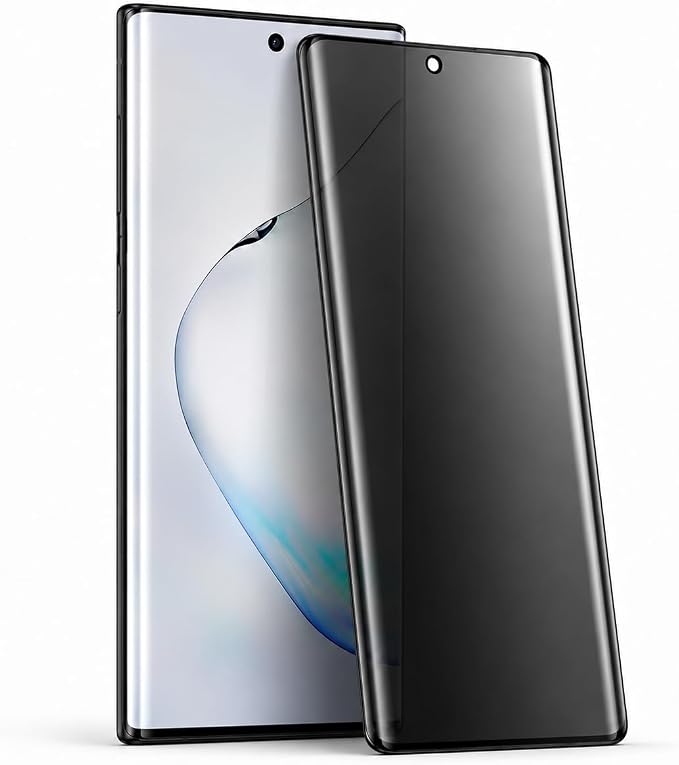 Privacy Screen Protector for Samsung Galaxy Note 10 Plus 2 Pack 3D Curved Tempered Glass Anti Spy Full Coverage Case Friendly High Touch Sensitivity for Fingerprint Unlock Compatible