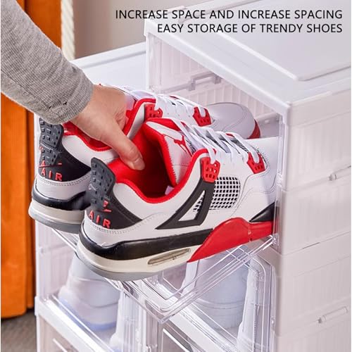 Foldable Shoe Rack,No Assembly Stackable Shoe Storage Box with Doors,Free Standing Plastic Space Saving Shoe Cabinet Bins Dustproof,Folding Shoe Box Organizers (6 Tier-6 Pairs White) - size: 6 Tier-6 Pairs White