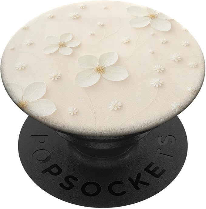 White Cream Floral Illustration Print PopSockets PopWallet for MagSafe