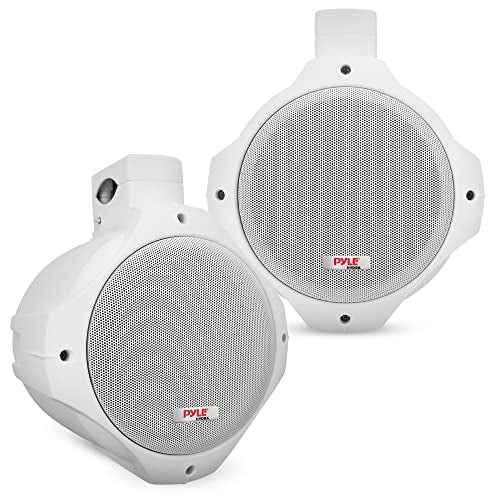 Pyle Waterproof Marine Wakeboard Tower Speakers - 6.5in Dual Subwoofer Speaker Set and 1¡± Tweeter with 200 Watt Power - 2-way Boat Audio Stereo System with Mounting Bracket - 1 Pair - PLMRW65 (White)
