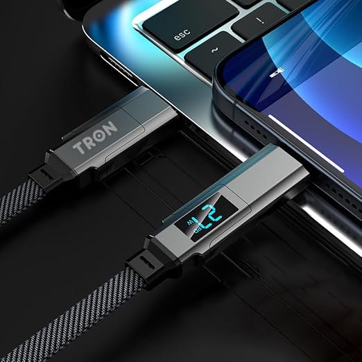 TRON 4-in-1 Braided Charger Cable 100W 5FT Type-C/USB-A/L Port for iPhone/iPad/Android/Laptop LCD Display TR52
