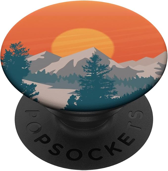 Retro Mountain Sunset and Red-Yellow Sky PopSockets Adhesive PopGrip