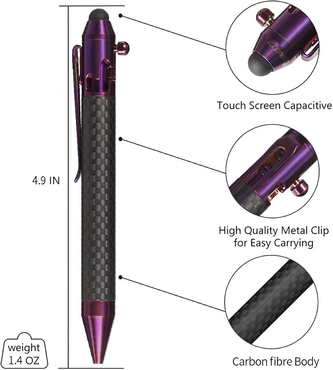 Cool Hand 4.9'' Brass Bolt Action Pen with Retractable Stylus Tip | for Any Touch Screen Ballpoint Ink Refillable Compact Size Skelton Out Deep Pocket Clip (Brass)