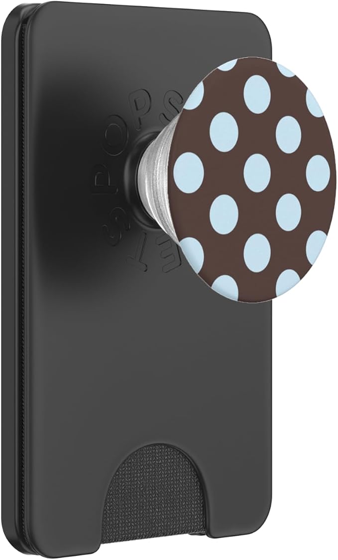 Light Blue Polka Dots On Brown PopSockets PopWallet for MagSafe