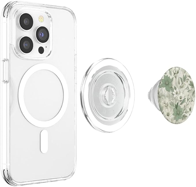 Sage Green Floral Pattern PopSockets PopWallet for MagSafe