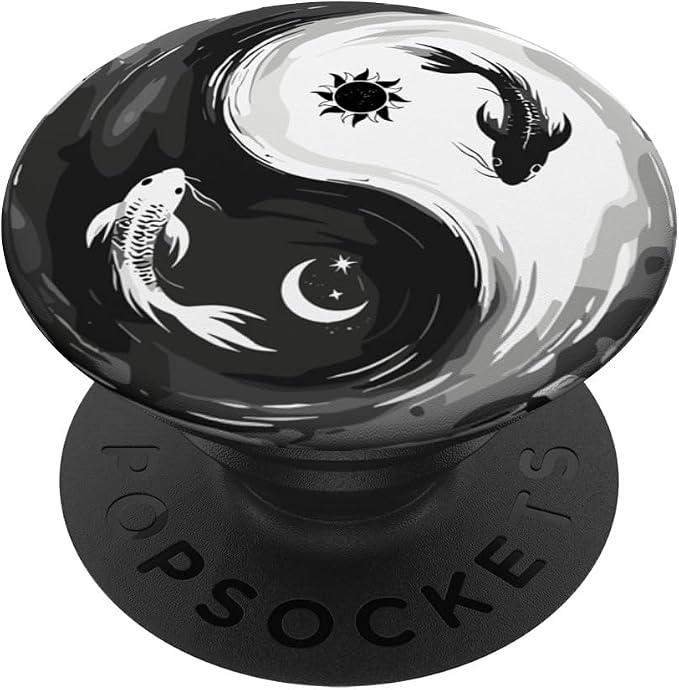 Black White Yin Yang Koi Fish Japanese Balance Art Pattern PopSockets PopWallet for MagSafe
