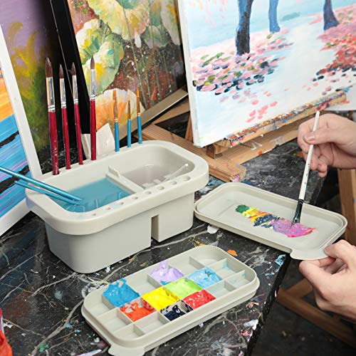 MyLifeUNIT Paint Brush Cleaner, Paint Brush Holder and Organizers with Palette for Acrylic, Watercolor, and Water-Based Paints (Grey) - color: Grey
