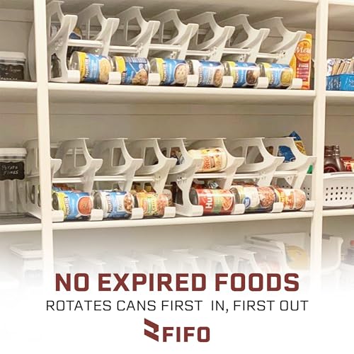 FIFO Countertop Mini Can Tracker Holds 30 Standard 10-24 Oz Can Sizes, White| Stackable & Adjustable Can Organizer for Pantry, USA Made, White - size: 1 Pack, style: 30 can