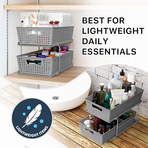 Simple Houseware 2 Tier Bathroom Organizer Tray Pull-Out Sliding Drawer, Under Sink Storage, Gray - color: Gray