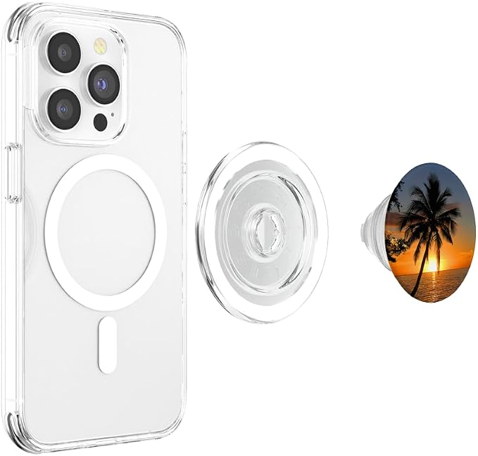 Realistic Sunset Ocean Palm Tree Photo Tropical Sunrise PopSockets Adhesive PopGrip