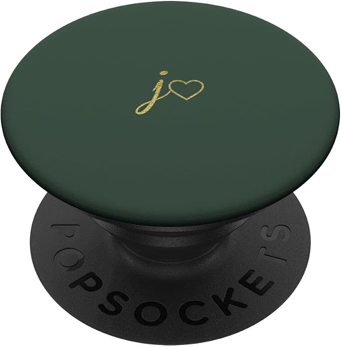 Yellow Initial Letter J Heart Minimalist Forrest Green PopSockets Adhesive PopGrip