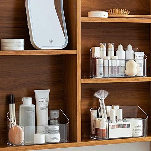 SUNFICON Makeup Tray Holder Organizer Cosmetic Display Case Tabletop Desktop Vanity Countertop Bathroom Wall Cabinet Medicine Storage Box 9 Dividers 2 Removable for Womens Ladies Girls Crystal Clear