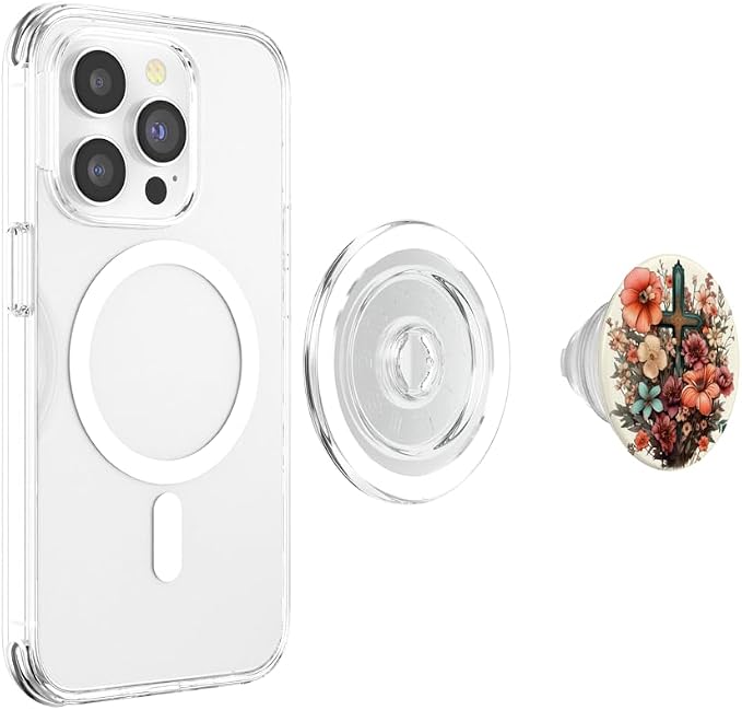 Christian Jesus Faith Cross Flowers Graphic PopSockets Adhesive PopGrip