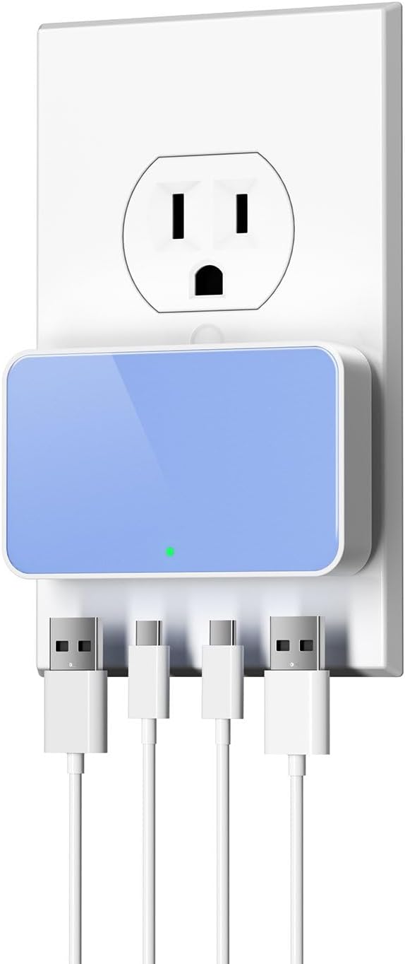 USB C Wall Charger Super Thin Flat USB Wall Plug with 4 Ports Fast Charging USB Plug Adapter with PD20W for Home and Travel (Blue)