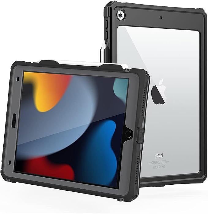 10.2 Waterproof Case Compatible with iPad 9th 8th 7th Generation 2021/2020/2019 Built-in Screen Protector with Strap Stand Pencil Holder Full Body Heavy Duty Protective Shockproof
