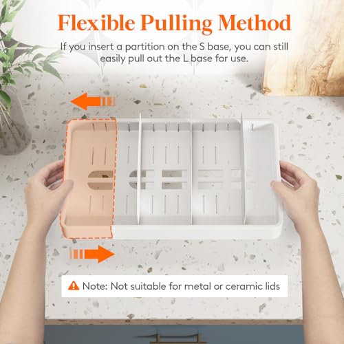 Lifewit Kitchen Cabinet Organizer for Food Contanier Lid, Expandable Lid Holder with 8 Adjustable Dividers & 9 Sections for Pantry Organizers and Storage, Home Organization, Extra Large, 13"-24" - size: Extra Large(13-24" x 9.6")