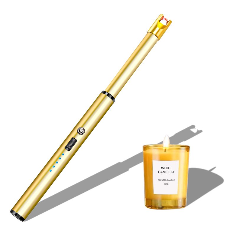 Navpeak Electric Candle Lighter Windproof USB Rechargeable Flameless Long Neck Lighter for Candles Gas Stove Fireplace BBQ Kitchen Grills (Gold)