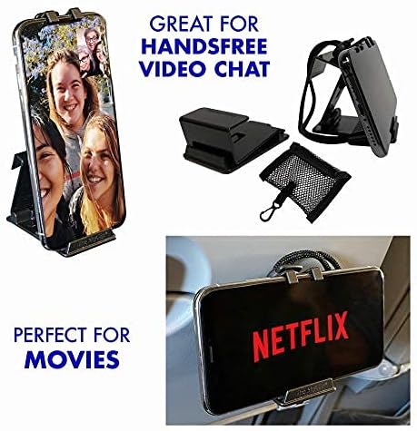 The SkyClip+ Phone &amp Tablet Holder for Air Travel Home and Office Use - Inflight Phone Mount &amp Stand Compatible with iPhone Android Kindle and Tablets - Ultimate Travel Accessory (Black)