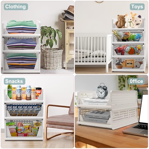 Goderewild Stackable Foldable Storage Baskets, Folding Storage Bins, Closet Organizers and Plastic Drawer Shelf Storage Container for Wardrobe, Cupboard, Kitchen, Bathroom, Office (White, 4L) - size: 4L