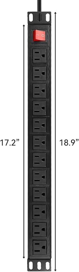 BTU Power Surge Protector Rack-Mount PDU, 12 Outlet Power Strip with Switch, Metal Mountable Heavy Duty for Server Racks, Garage Shop, Industrial Commercial (Black 10FT)