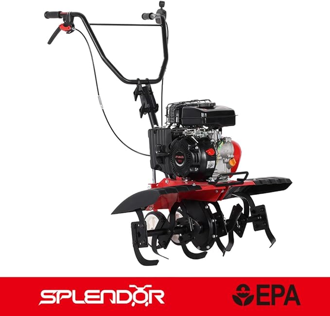 SPLENDOR 4-Cycle Gas Powered Tiller 79cc with Handle and Width Adjustable 24in