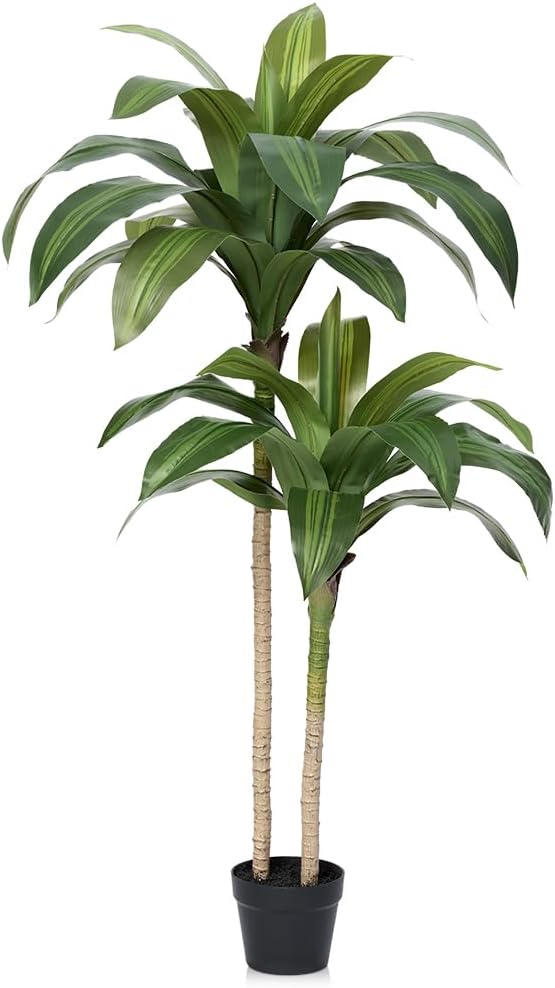 Artificial Dracaena Tree, 4FT Tall Fake Plants with UV Resistant Leaves, Faux Tropical Yucca Trees for Indoor Outdoor, Potted Large Floor Plant for Home Decor Living Room Porch, VN123