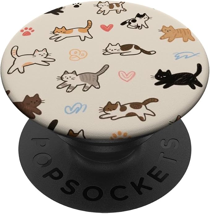 Beige Cute Cat Lover Pattern PopSockets PopGrip for MagSafe
