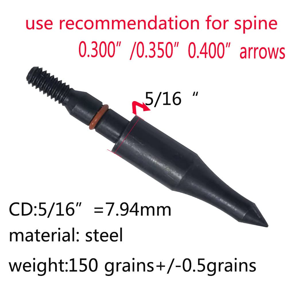 Field Points arrowheads 150 Grains Archery Field Points, 5/16" Steel Screw in Archery Field Tips and Broadheads (1 Dozen 12 PCS)