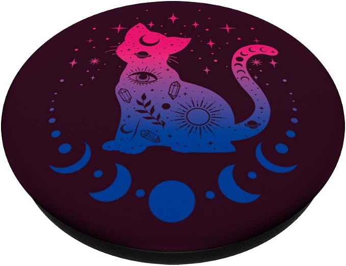 Celestial Bisexual Astrology Cat Colours of Bi Pride Flag PopSockets Adhesive PopGrip
