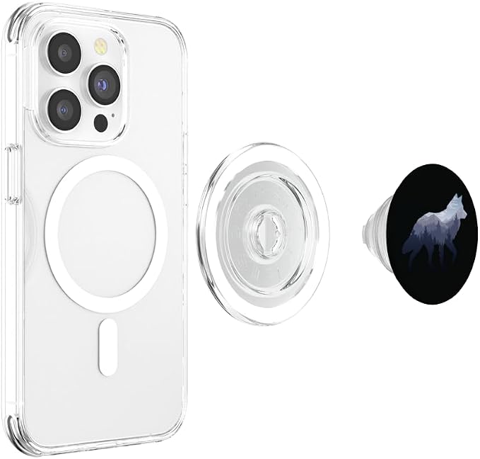 Lone Wolf Survives The Mountain Silhouette Art PopSockets Adhesive PopGrip