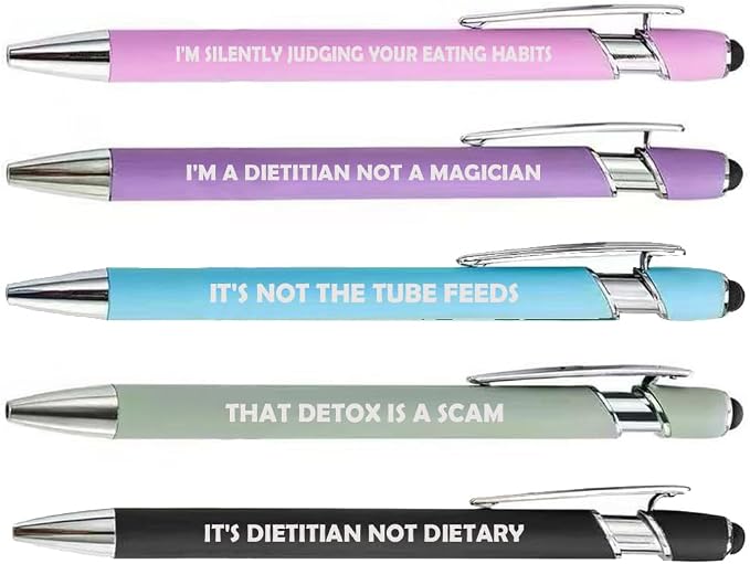 Set of 5 Stylus Tip Ballpoint Pens Gift Dietitian (Set A)