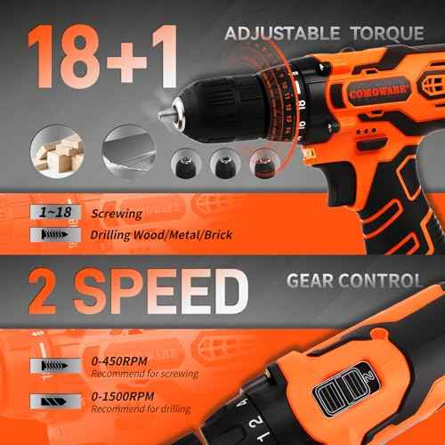 COMOWARE Household Tool Set with 12V Cordless Drill Driver, Hand Tool Kit for Men, Power Drill Set with Plastic Toolbox, Ideal for Office, Garden, DIY Project, Orange