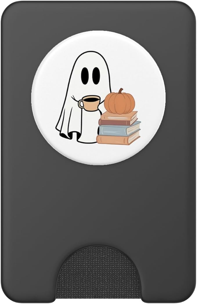 Cute Ghost Books Pumpkin Book Reading Halloween Bookish PopSockets Adhesive PopGrip