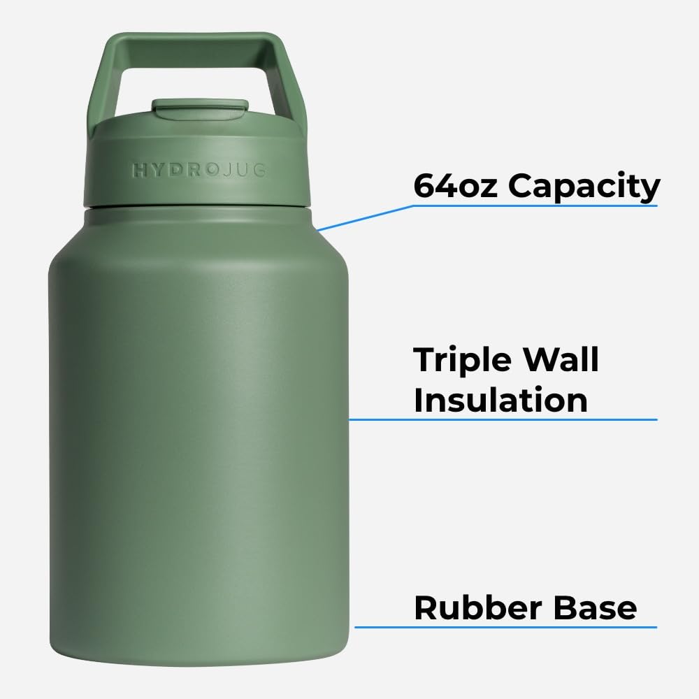HydroJug Sport Jug 64oz Insulated Half Gallon Water Bottle, Sage