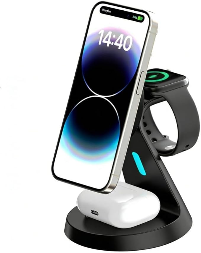 Wireless Charger 3 in 1 for Magsafe iPhone 17 16 15 14 13 12 Apple Watch 11 10 9 8 7 AirPods 4/3 Pro2/1 Fast Charging Station (Black)